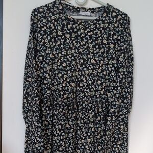 Papaya Black Floral Top with Cream & Light Blue Blooms